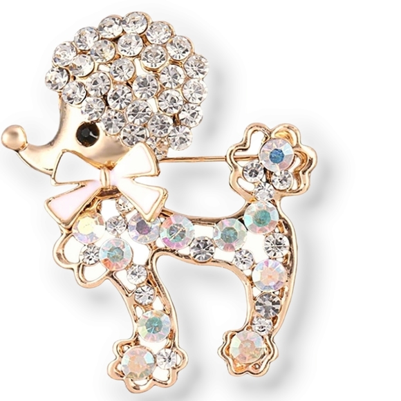 New 18k gold plated crystal poodle bow necklace/brooch - Picture 10 of 16